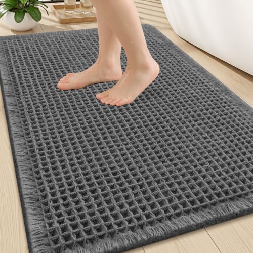 Smiry Waffle Bath Mat 30X20, Extra Soft Absorbent Bathroom Rugs, Dark Grey by Smiry