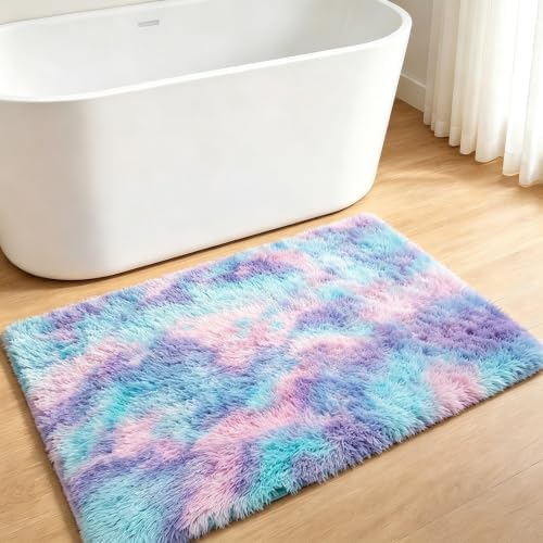 2x3 Blue Rainbow Fluffy Area Rug - Image 2