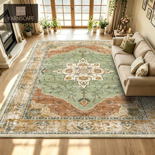 YARNSCAPE 9' x 12' Machine Washable Area Rug, Non-Slip Low-Pile Carpet - Image 5