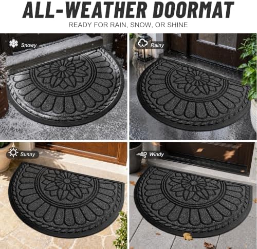 Mibao Half Round Door Mat, Non-Slip Welcome Entrance Way Durable Rubber - Image 4