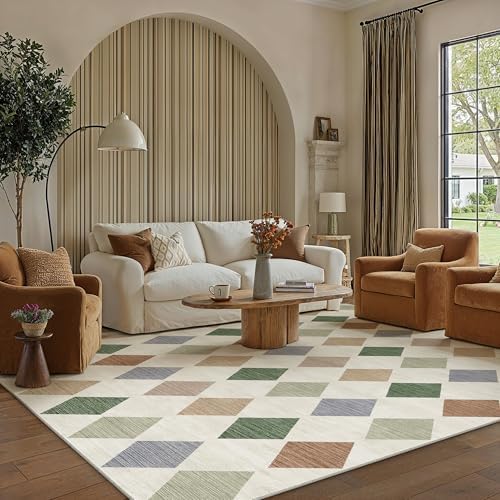 PureCozy 8x10 Washable Area Rug Living Room Large Non Slip Checkered Rugs - Image 2
