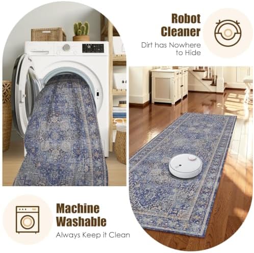 Washable Area Rug 2'6'' x 8' Vintage Traditional Persian Mat - Image 7