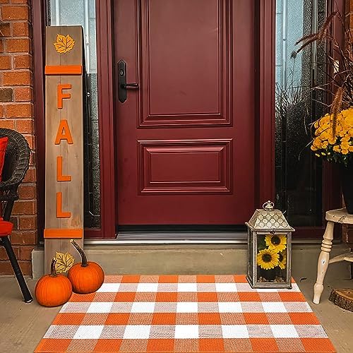 Fall Door Mat 2'4" x 3'7" Orange and White Bufflao Plaid Rug Layered Mat - Image 7