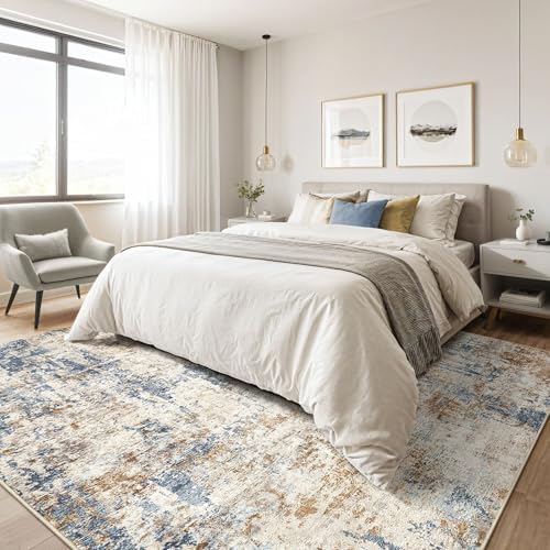 LOONGRUG 6x9 Area Rugs Washable Neutral Modern Living Room Rug Blue Tan - Image 4