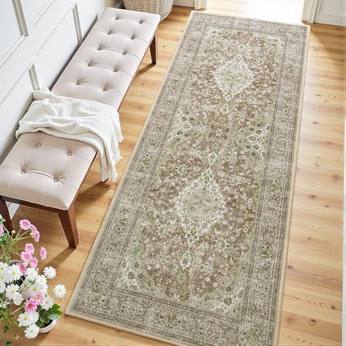Green Washable Vintage Runner Rug, 2x6 Boho Bedroom Area Rugs, Soft Non Slip - Image 4