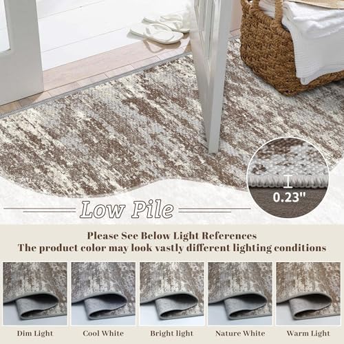Hallway Runner Rug 2x10 Textured Non Slip Carpet Runner, Abstract Brown - Image 6