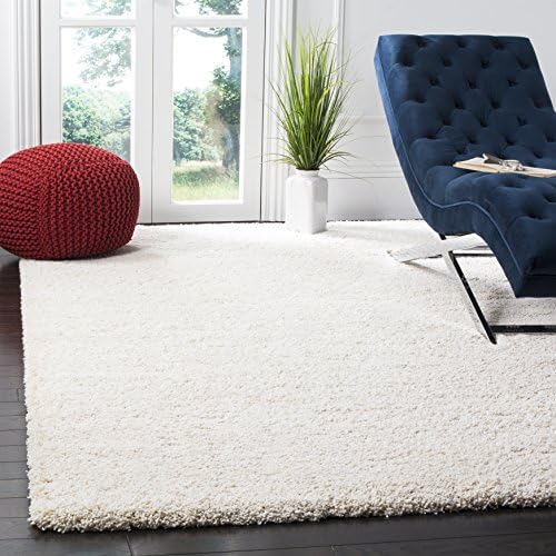 SAFAVIEH Milan Shag Collection 7' x 7' Square Ivory SG180 Solid Non-Shedding by Unknown