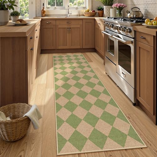 Lahome Checkered Easy Jute Hallway Runner Rug, 2x8 Outdoor Rugs Washable by Lahome