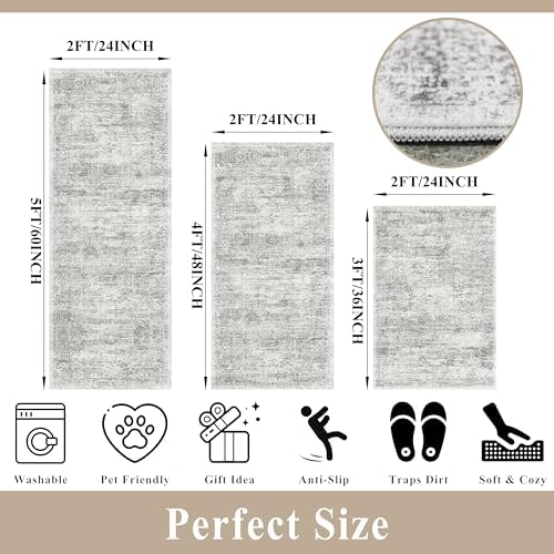 Washable Non-Slip 3 Piece Kitchen Rugs Set – Modern Boho Low-Pile Area Rugs and - Image 2
