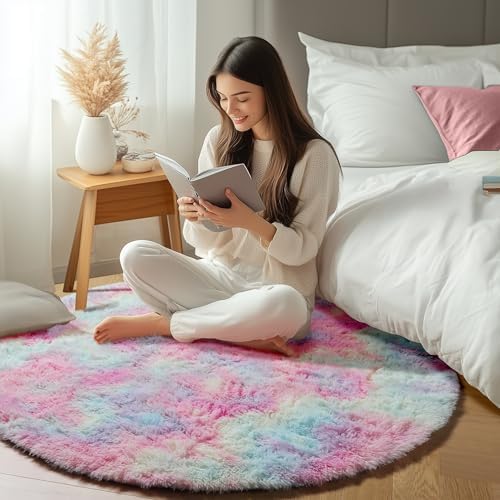 ONASAR Rainbow Round Area Rugs 5ft, Soft Bedroom Circle Rug Mats - Image 6