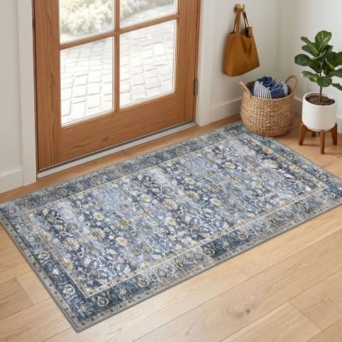 KUTA Vintage 2x4 Rugs for Entryway Washable Kitchen Rug Blue Grey Beige by KUTA