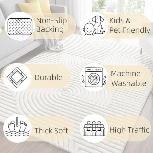 Washable Beige Solid Color 5x7 Area Rugs - Image 2