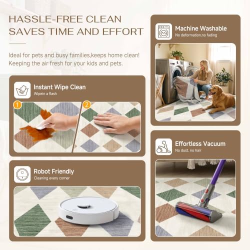 PureCozy 3x10 Washable Runner Rug Kitchen Colorful Non Slip Checkered Carpet - Image 5