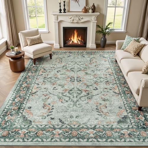 8x10 Area Rugs for Living Room, Washable Non-Slip Large Rug, Sage Green by Lofus