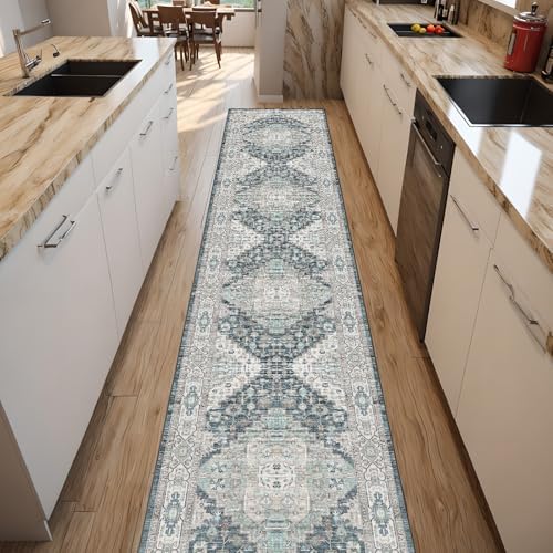 2x10 Washable Runner Hallway Rug Blue Beige Multi - Image 5