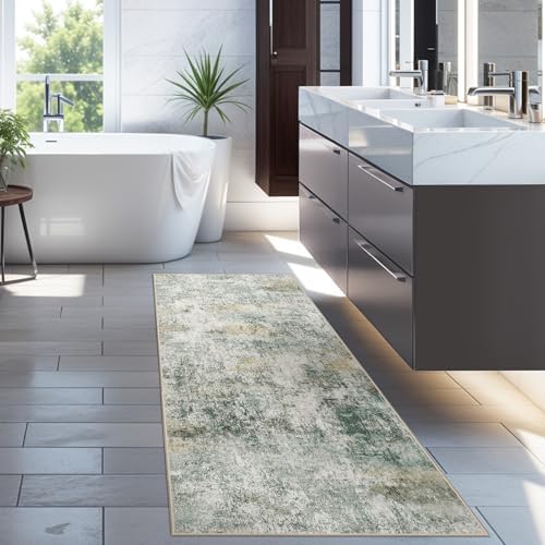 Abstract Washable Kitchen Runner 2x6: Non Slip Indoor Runners Rugs Green - Image 4