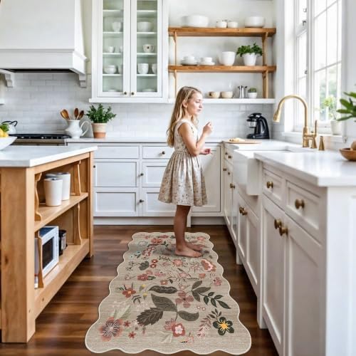 3x5 Rug Washable Runner for Entryway: Floral Scalloped Soft Area Rug Brown - Image 2