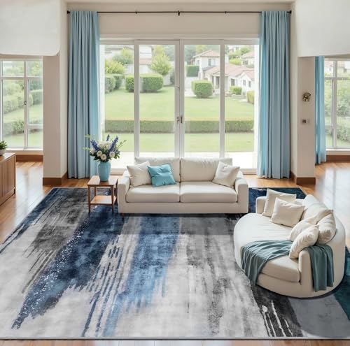 Ciicool 9x12 Area Rug Living Room Rug, Modern Abstract Washable Rug Navy - Image 2
