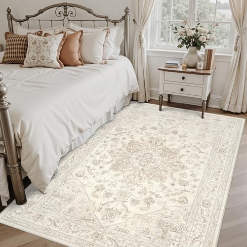5x8 Area Rugs Living Room: Bedroom Washable Carpet Beige White - Image 2