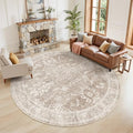 Madane Washable Round Rug 9ft for Living Room, Soft Neutral Rug Brown/Sand by Madane
