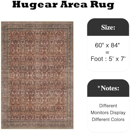HUGEAR 5x7 Brick Red Vintage Distressed Washable Area Rug - Image 2