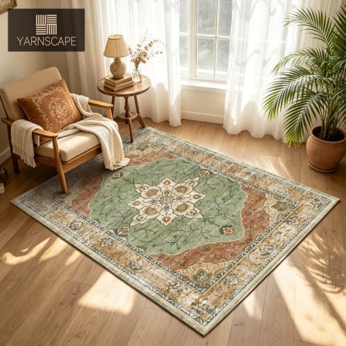 YARNSCAPE 5' x 7' Machine Washable Area Rug, Non-Slip Low-Pile Carpet - Image 3