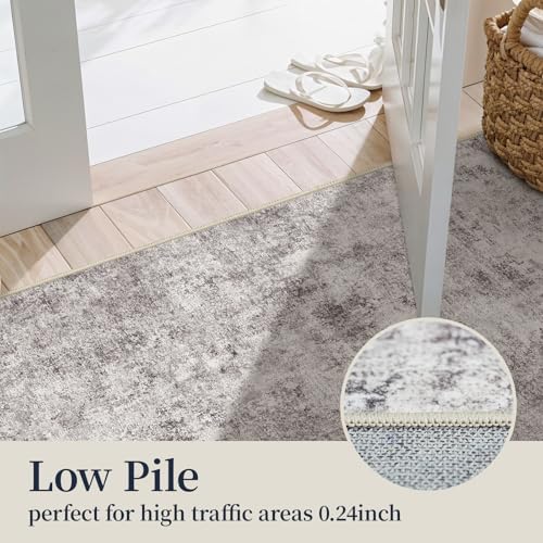3x3 Square Washable Area Rug: Abstract Low Pile Entryway Rugs GrayCream - Image 6