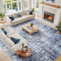 10x14 Washable Area Rug for Living Room Bedroom: Non-Slip Modern Navy Blue by Oriannal