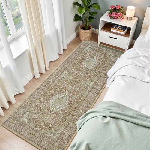 Green Washable Vintage Runner Rug, 2x6 Boho Bedroom Area Rugs, Soft Non Slip - Image 3