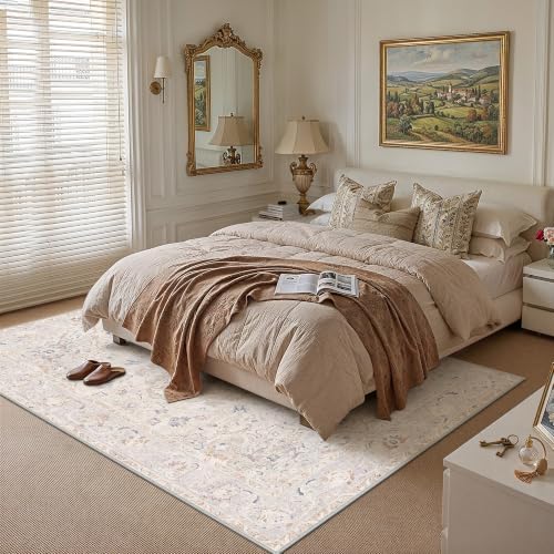 6x9 Beige Apricot Area Rug Vintage Carpet - Image 3