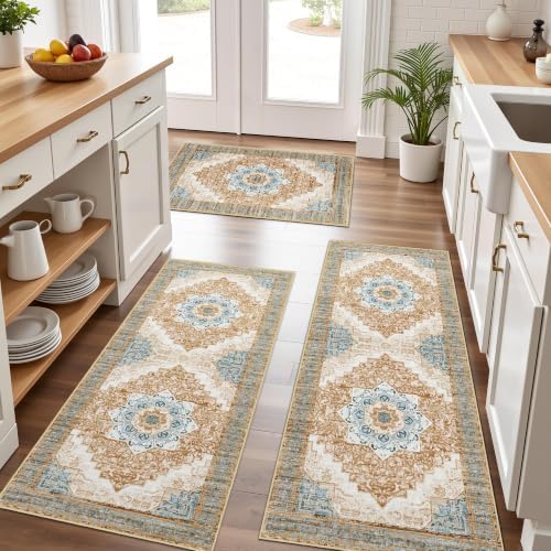 Kitchen Rugs Sets of 3 100% Non Slip Washable Kitchen Mats by Tritard