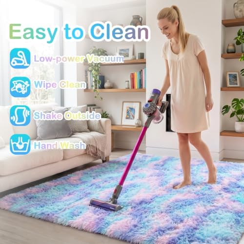 Plush Rainbow Purple Mermaid Area Rugs - Image 6