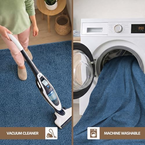 Area Rug 8x10 Blue Washable Indoor Rug Solid Non Slip Easy to Clean Non - Image 6