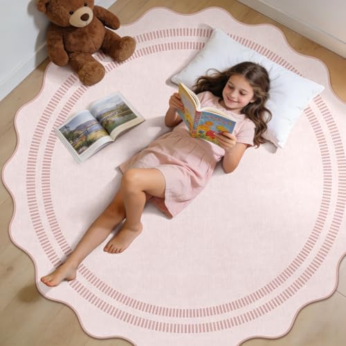 Washable 6ft Area Rugs for Living Room, Solid Pink Non Slip Rugs for Bedroom - Image 6