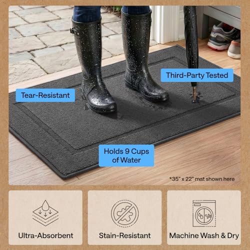 GORILLA GRIP Indoor Door Mat, Rubber Backing Entry Rug 35x22, Dark Gray - Image 5