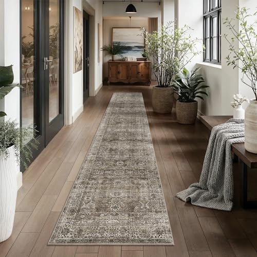 2x10 Brown Grey Runner Rug Vintage Washable Runner Rugs by Zeeinx
