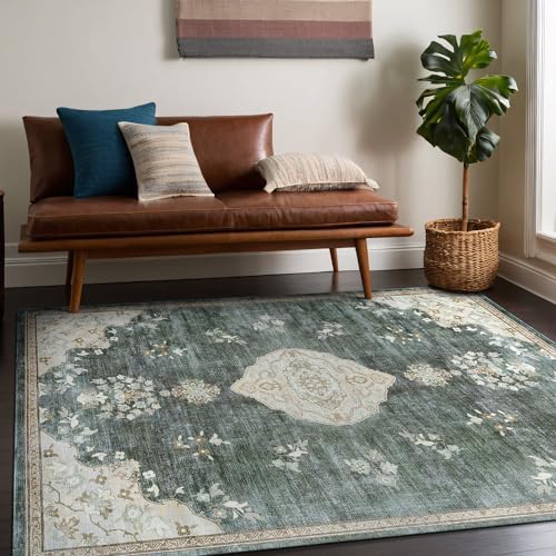 Non Slip Area Rugs 8x10 Boho Medallion Floral Non Skid Rubber Backing Easy Silk - Image 6