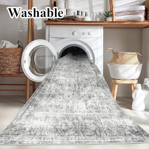 CHAMPLANT Area Rug 8x10 Washable Rug Gray Vintage Traditional Mat Distressed - Image 3