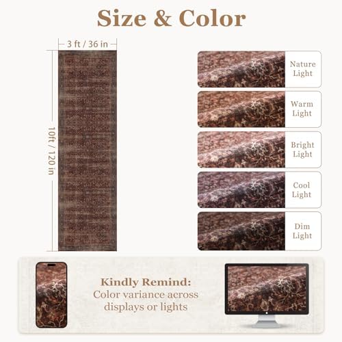 Washable Runner Rug 3x10, Vintage Farmhouse Dark Hallway Runner - Image 2