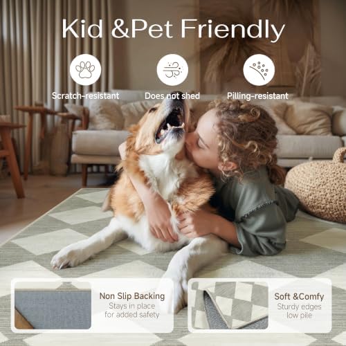PureCozy Grey 2x6 Washable Runner Rug Kitchen Non Slip Checkered Carpet - Image 3