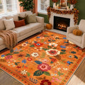 RELEANY Floral Washable 8x10 Area Rugs BurntOrange by RELEANY