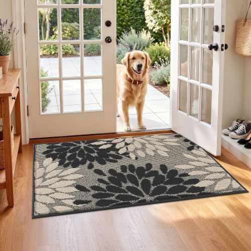 HEBE 2x3 Floral Area Rug, Non Slip Washable Small Entryway Rug by HEBE