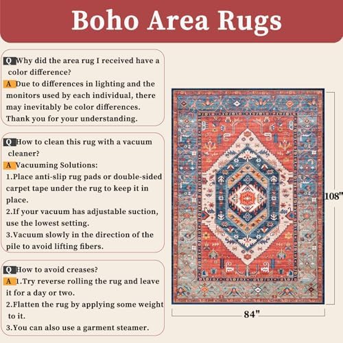 SERISSA 7x9 Washable Non Slip Boho Area Rug - Image 2