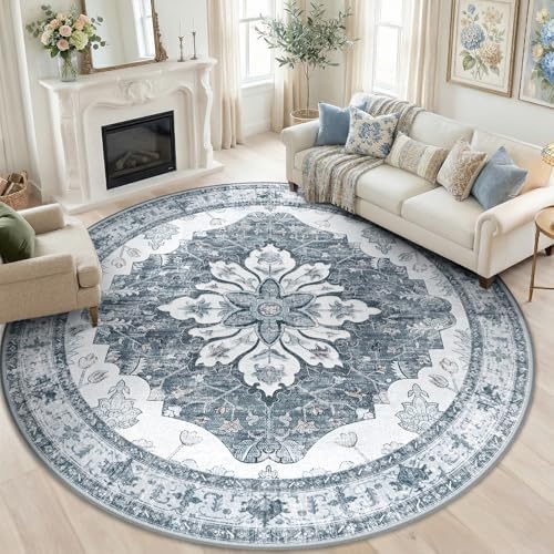 RELEANY Washable Area Rug, Round 8ft by RELEANY