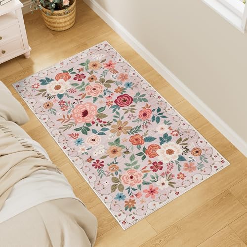 DUKINO 2x4 Entryway Rug, Floral Washable Kitchen Rugs Non Slip - Image 3