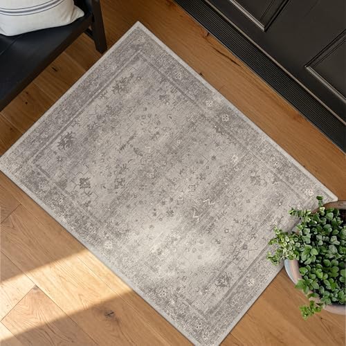 2x3 Washable Entryway Rug, Neutral Stone Greige Throw Rug by TALANOVA