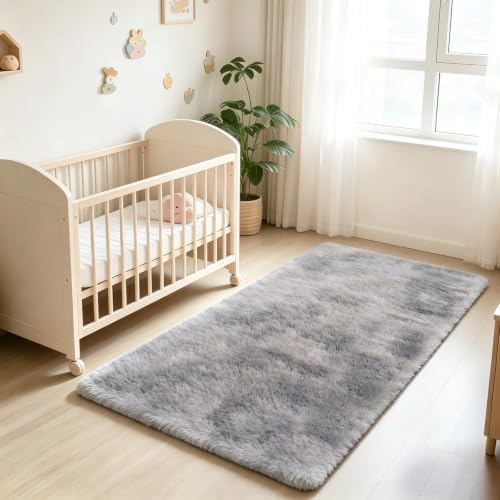 3x5 Light Grey Fluffy Area Rug for Bedroom and Living Room, Washable Soft Shag - Image 3