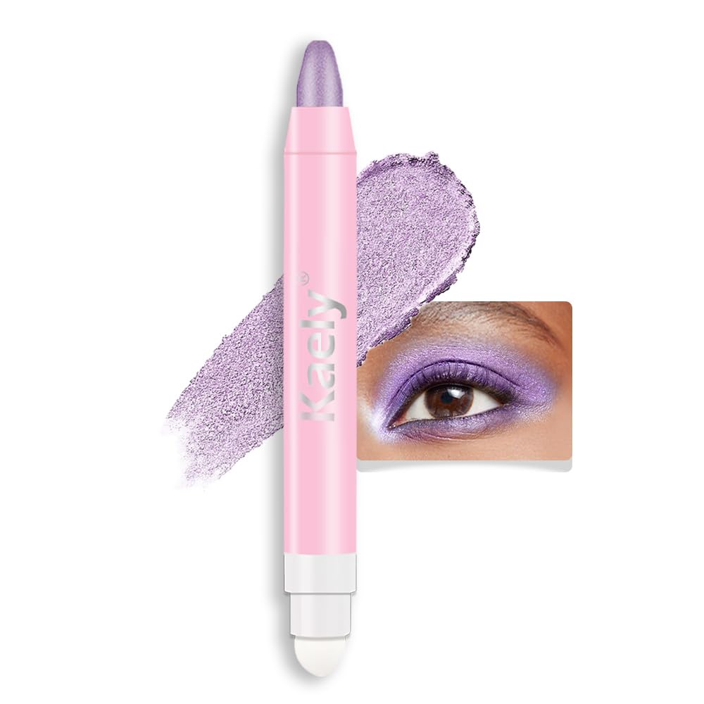 Kaely 2in1 Cream Eye Shadow Brightener Sticks for Eyes, Pencil Eyeshadow Applicator Stick Waterproof Pigmented, Eye Shadow Palette Highlighter Makeup, sombras para ojos, 09 Violet Shimmer