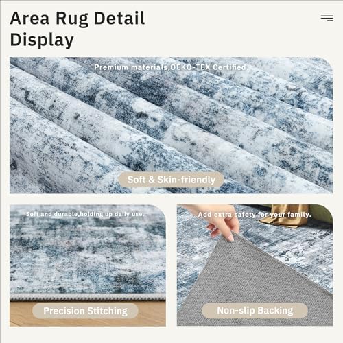 Soalmost Abstratc Runner Rug 2x6 Washable Kitchen Hallway Runners Blue/Grey - Image 6