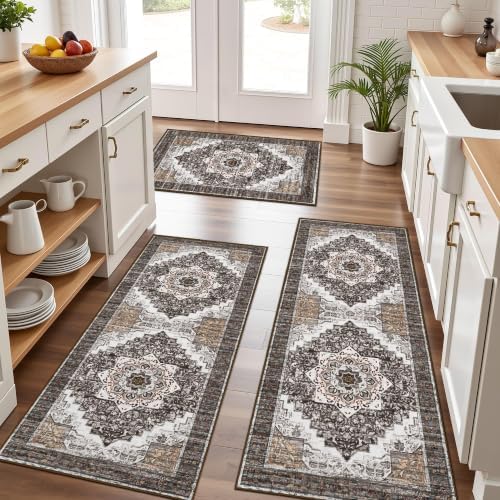 Kitchen Rugs Sets of 3 100% Non Slip Washable Kitchen Mats by Tritard